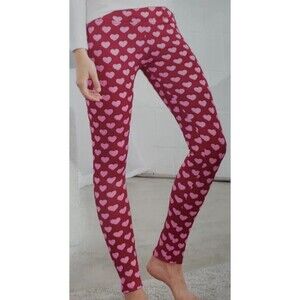 NEW Serra Fleece Lined Leggings Red With Pink Hearts Women’s Size‎ Small (4-6)